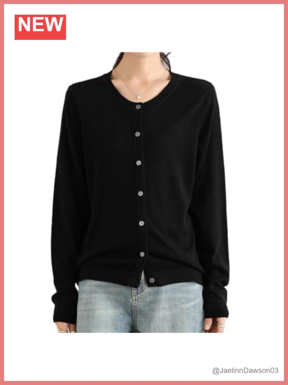 100% Merino Wool Crew Neck Cardigan Button Front Long Sleeve Sweater